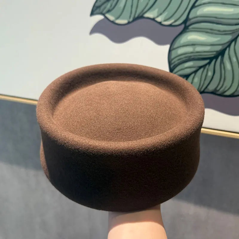 Women Berets Hat Fashion Fall Winter Vintage Concave Top Pillbox Cap 100% Wool Fedoras Hats Wedding Designer Western Church Hat