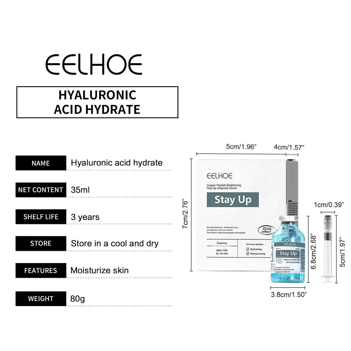 EELHOE Hyaluronic Acid Moisturizing Serum Deep Nourishing Smooth Skin Whitening Brighten Skin Care Products Hydrating Face Serum