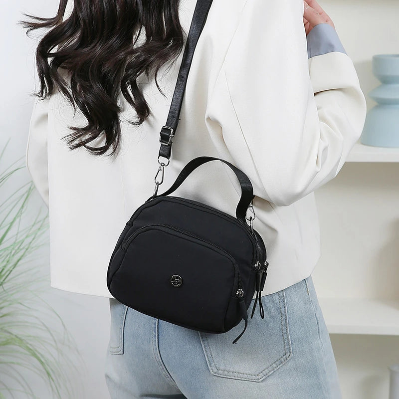 Women Nylon Handheld Bag Small Crossbody Shoulder Purse Lightweight Multi Functional Tote Casual Daily Travel Solid Color Black