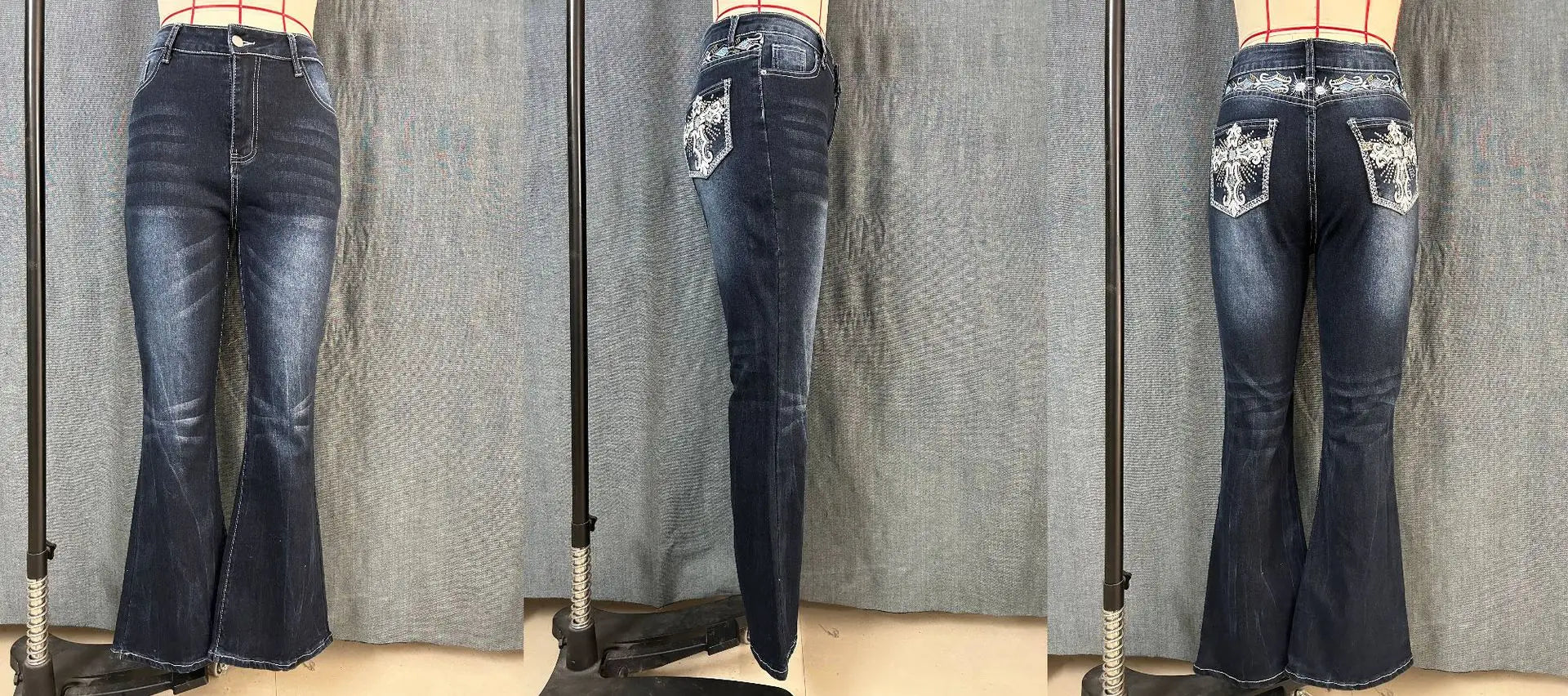 Denim Pant Women Bootcut Jeans Embroidery Vintage Washed Mid Waist Straight Trousers Slim Fit Y2k Streetwear Work Casual Summer