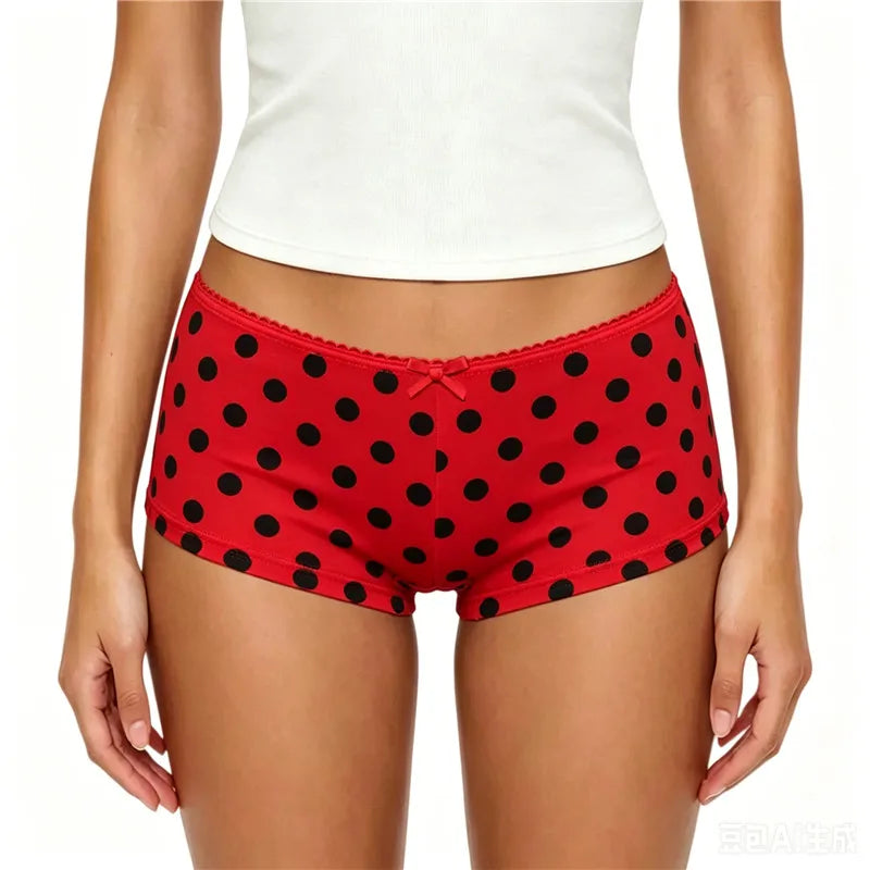 Gaono Coquette Aesthetic Boyshort Panties Women Mini Flower Bow Lace Edge Soft Cotton Mid Rise Briefs Cute Vintage Intimates