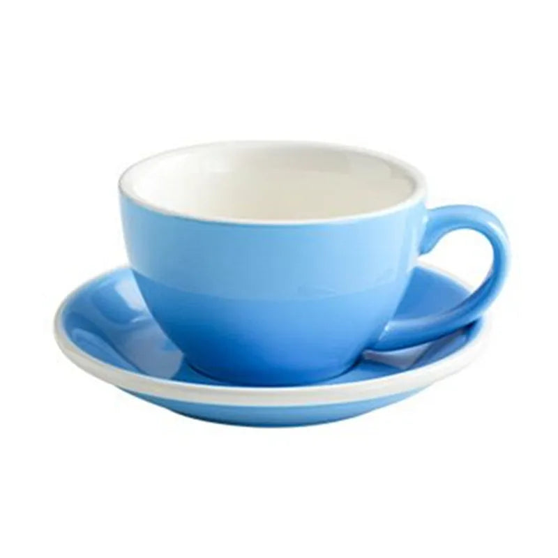 European Style Matte Latte Cup Ceramic Cappuccino Cup Large Mouth Coffee Cup Plate Set Handmade Craftsmanship 300ml