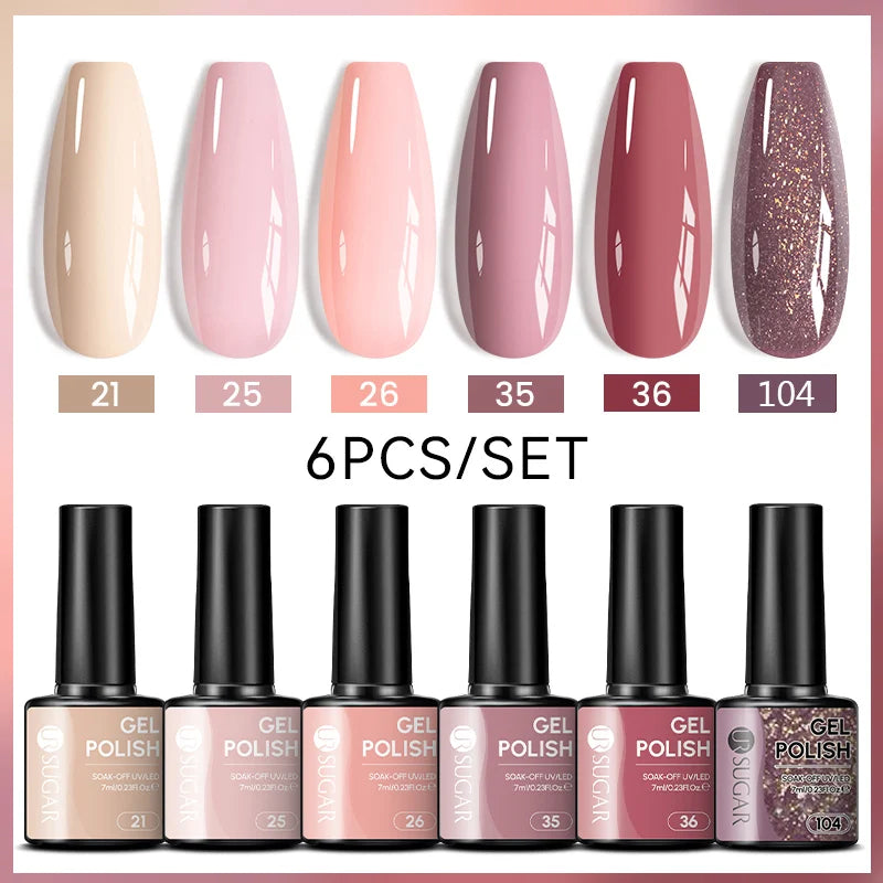 UR SUGAR 6Pcs/Set 7ML Gel DIY Nail Polish Autumn Semi Permanent Soak Off UV LED Gel Varnish Nail Art Design Manicure Kit