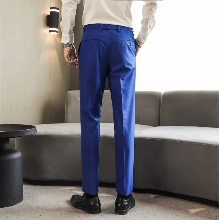 Royal Blue Men Suit Pants, Business Office Trousers, White Black Red Pantalones Hombre Wedding Party Dress Pant, Asian Size