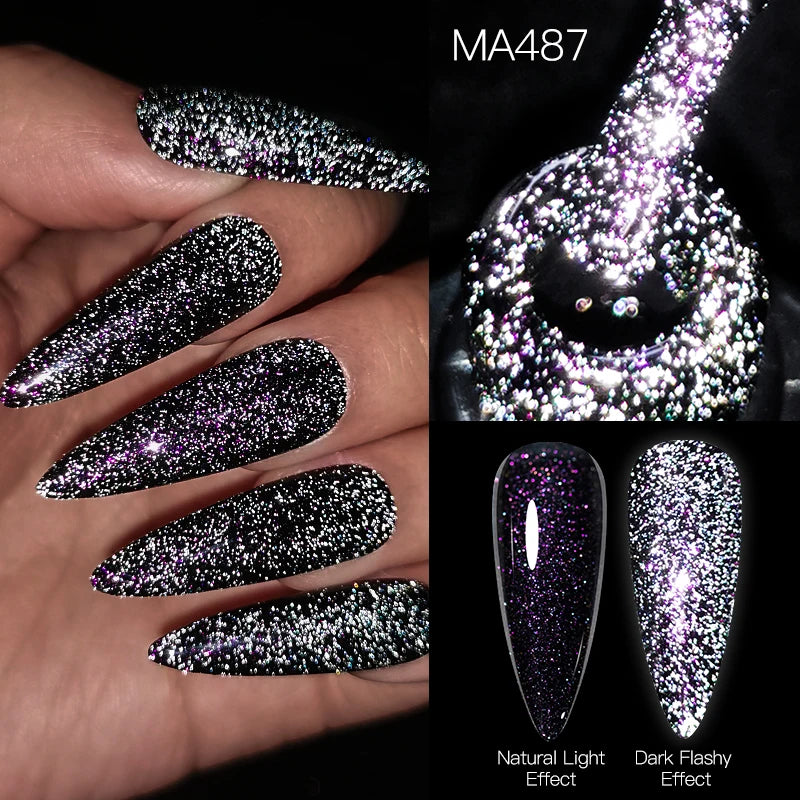 MEET ACROSS 7ml Red Series  Reflective Glitter Gel Nail Polish Autumn And Winter Series Semi Permanent UV DIY Nail Art For Manic