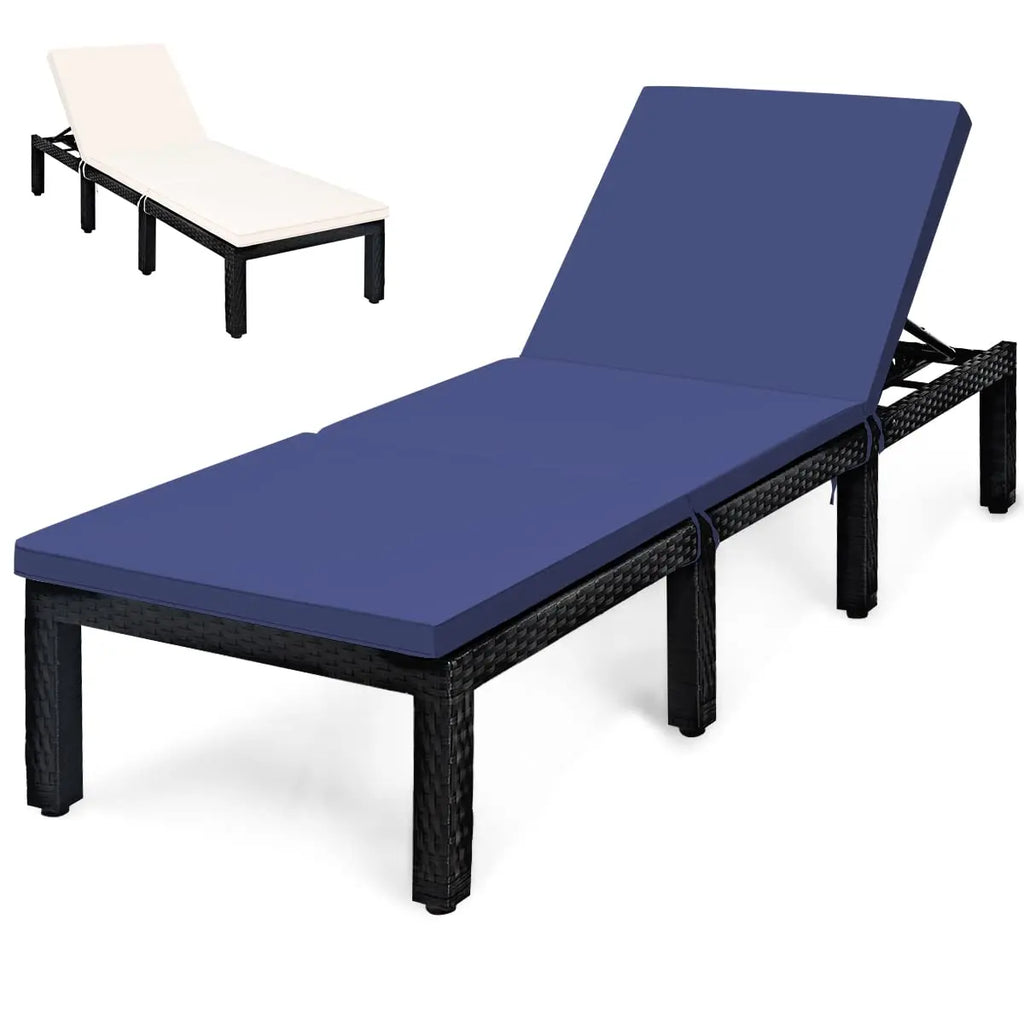 Height Adjustable Cushioned Rattan Patio Chaise Lounge For Pool & Garden, Custom