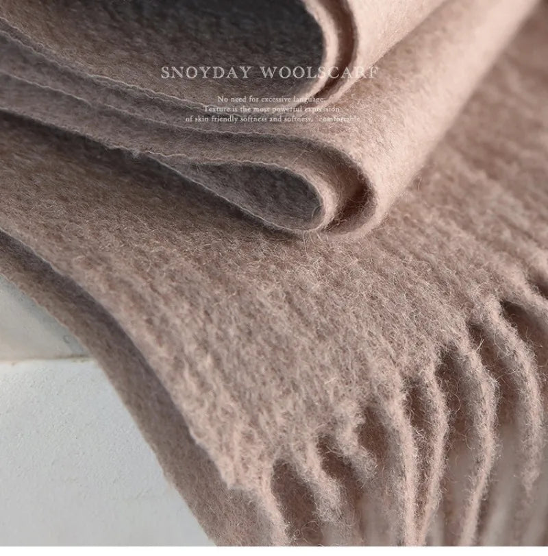High Quality 100% Wool Muffler Classic Simple Solid Men Women Scarf Fall Winter Thick Casual Shawl Male Female Tassel Scarves