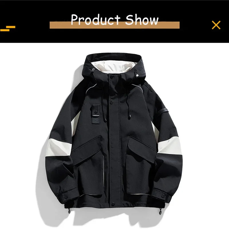 2026 Men Spring Autumn Outdoor Leisure Cargo Hooded Jacket Men Hiking Sport Windbreak Fashion Pocket Loose Jacket Coat Male Hots