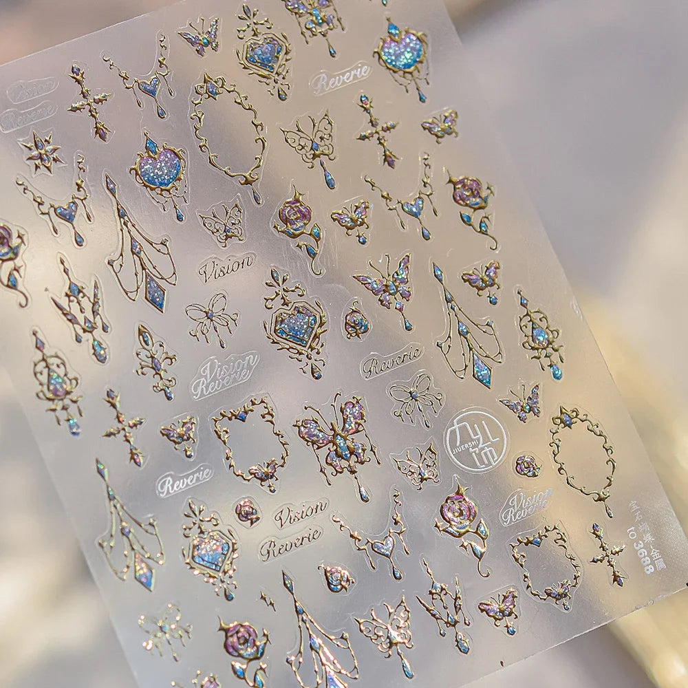 5D Gradient Love Gem Glitter Love Heart Colorful Cat's Eye Rhinestone Soft Self Adhesive Nail Art Stickers Shiny Manicure Decals