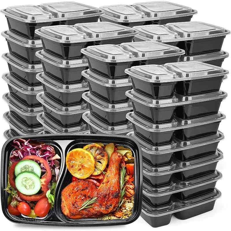 Disposable Food Boxes Compartments with Lids Portable Plastic Lunch Boxes Kitchen Refrigerator Fruit Takeaway Food Containers
