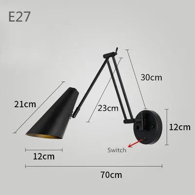 Modern Adjustable Swing Long Arm LED Wall Lamps Touch Sensor Internal Wall Washer Household Bedside Switch Decor Sconce Lights