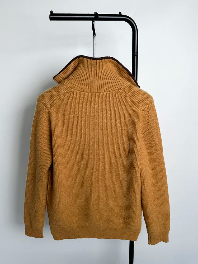 Autumn and Winter Men's Half High Neck Zipper Knitted Sweater Korean Version FashionCasualSolidColor Pullover Thickened and Warm