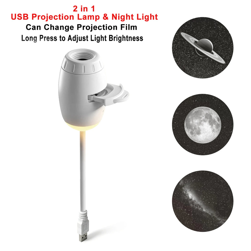 USB Galaxy Projector Light Car Roof Projection Lamp Atmosphere Ambient Light Saturn Starry Star Light Party Decor Romantic Light