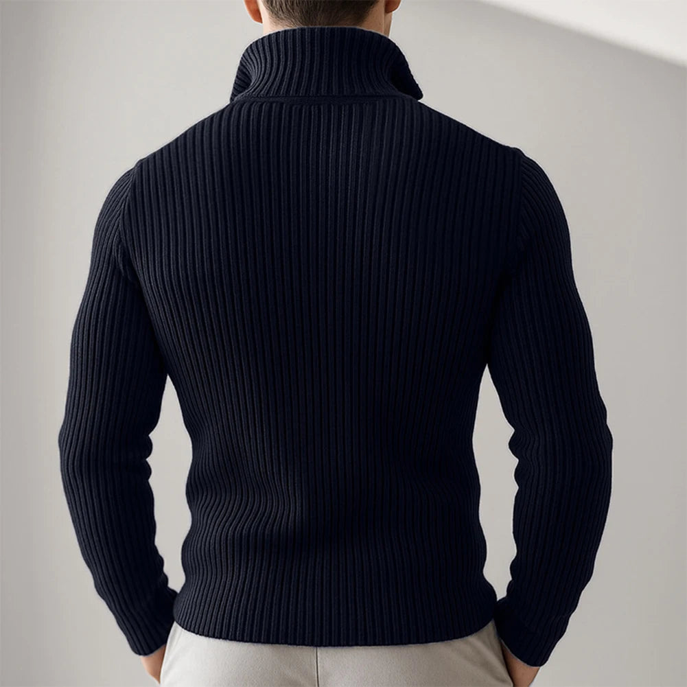 Men Full Zip Stand Collar Cardigan Sweater Knitted Thick Warm Outerwear Jacket for Daily Casual and Outdoor Wear in Cold Weather