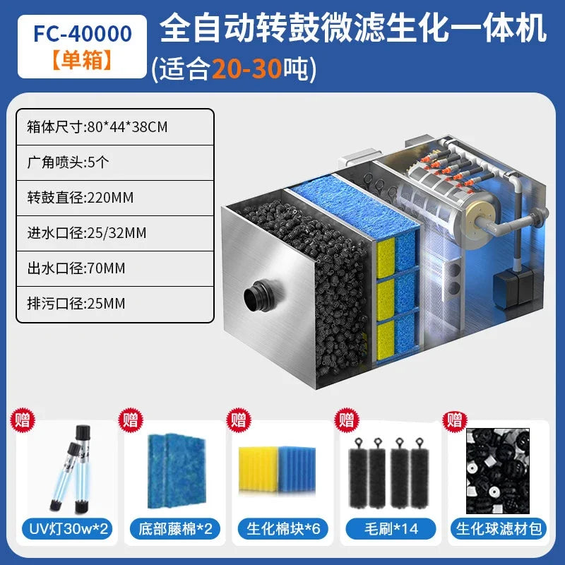Stainless steel fish pond filter water circulation system silent backwash drum micro filter  A61