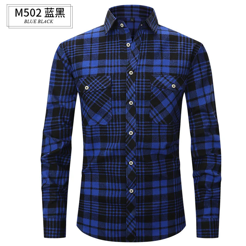 Men's long sleeve shirt ground wool plaid comfortable casual spring summer autumn high quality slim-fit free ironing fast