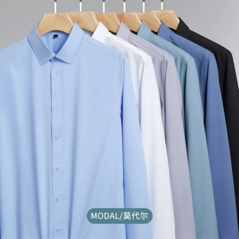 Quality Anti-Wrinkle Men Shirt Long Sleeves Dress Shirts For Men Slim Fit Camisa Social Business Blouse White Office Shirt S-5XL
