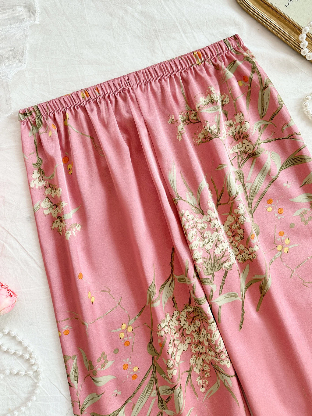 New All Season Women Cherry Print Pants Elastic Waist Loose Trousers Casual Home Loungewear Sleep Bottoms