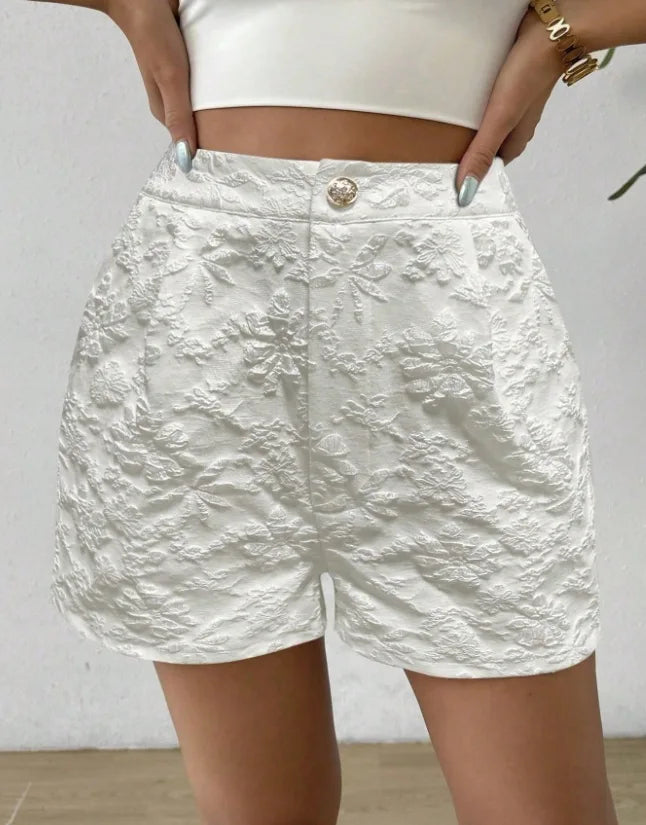 Women's Retro Jacquard High Waist Straight Shorts Summer Breathable Street Casual Hot Pants Versatile Bottoms for Daily Vacation