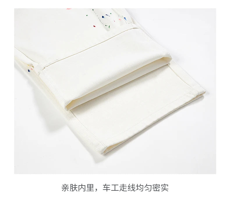 Men's Color Ink White Denim Jeans Cityboy Streetwear Fashion Hip Hop Loose Casual Wide Leg Baggy Jeans Y2k Pants