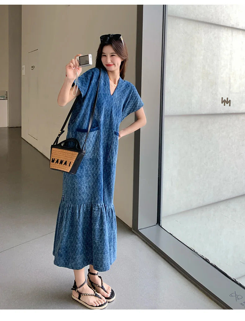 Retro Denim Dress Women's Summer Design Sense Fashion Loose Dress