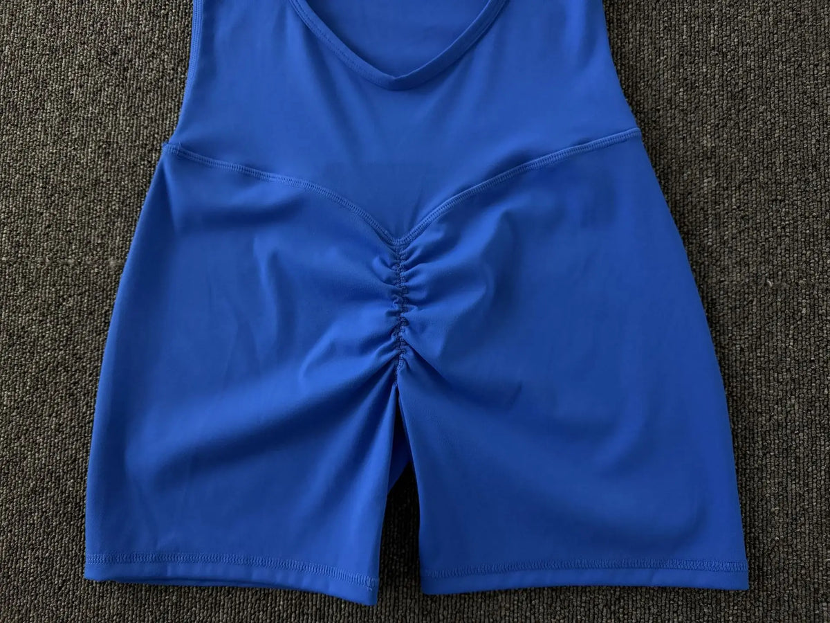 Women Short Sleeve Open Back Yoga Bodysuit Squat Proof Short Jumpsuit Gym Pilates Running Workout Fitness Sport Activewear