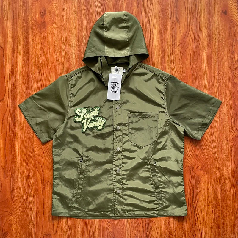 ST VANITY Embroidered Casual Sports Trench Coat with Hooded Short Sleeves