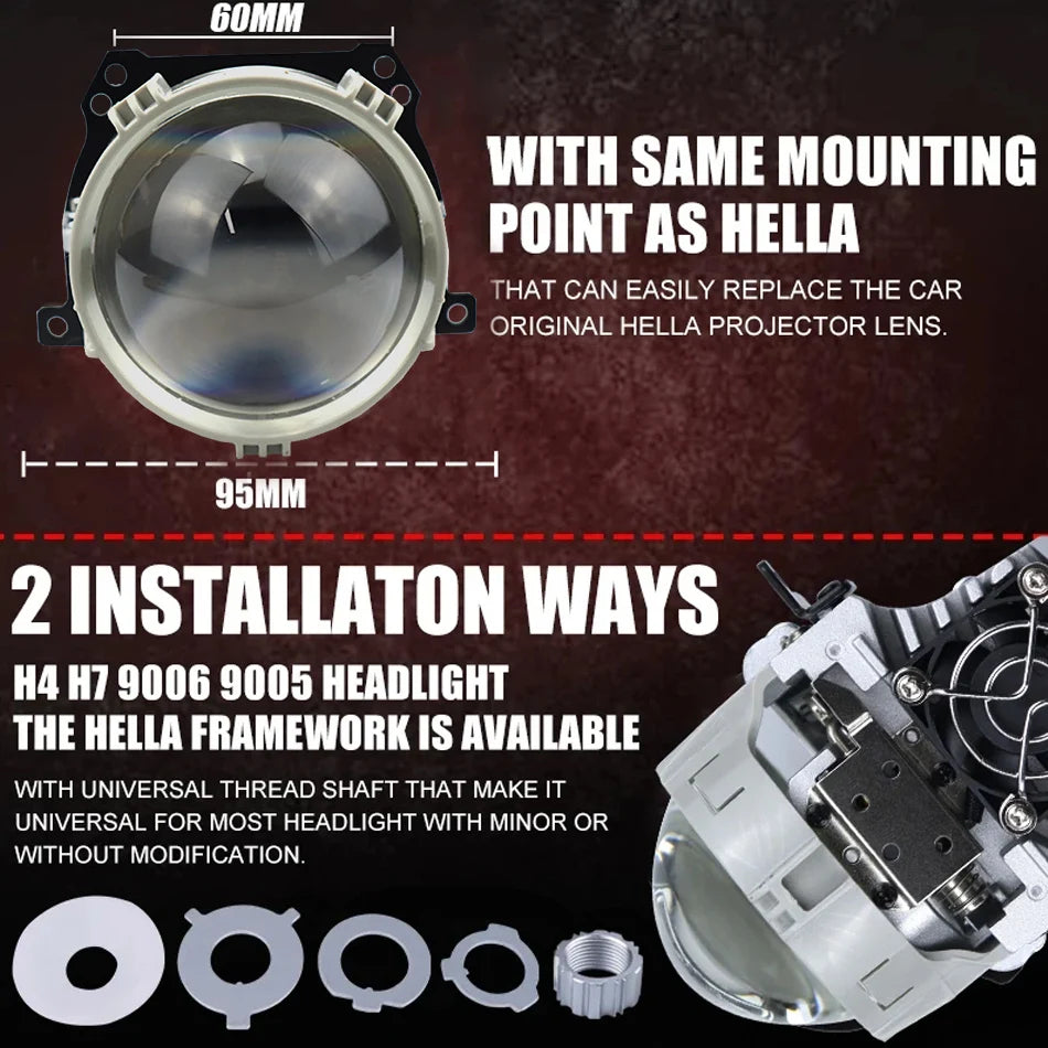 2.5 Inch Car Bi LED Projector Lens 90000LMFor H4 H7 9005 9006 High Low Beam H1 H11 H8 80W Headlights Projector Lights 12V 24V ﻿