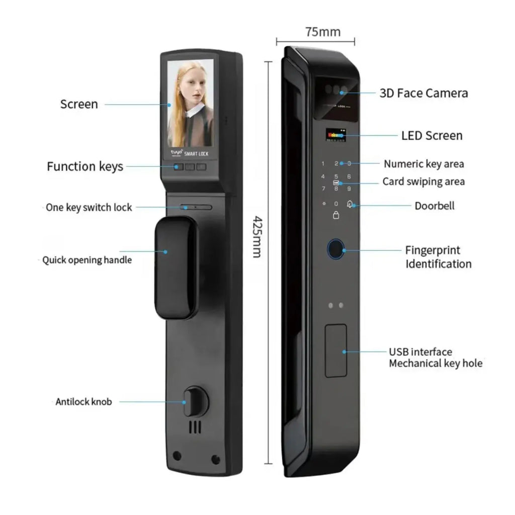 3D Face Recognition WIfi Tuya APP Remote Unlock Voice Intercom Smart Door Lock With Camera Fingerprint Password Digitl Door Lock