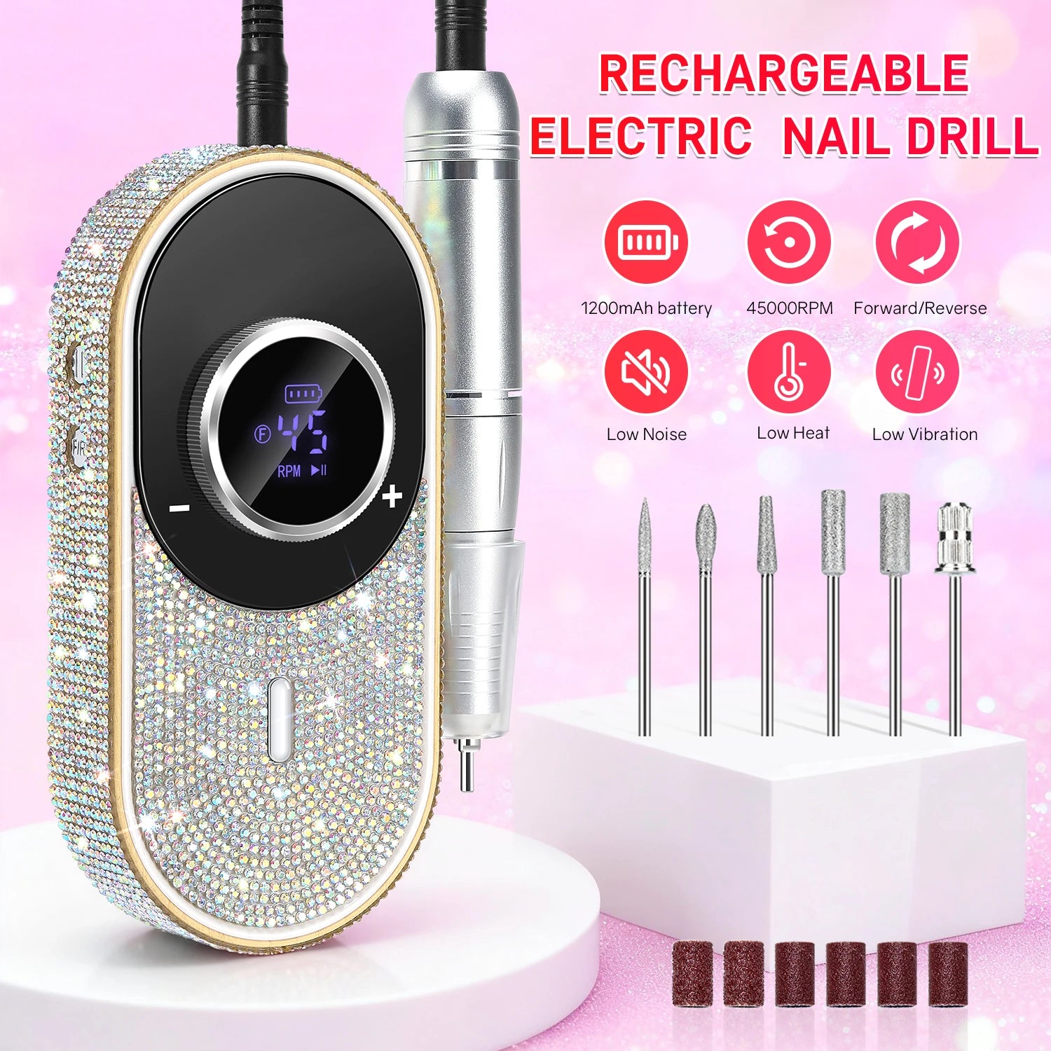Electric Nail Drill File Professional 45000 RPM Rechargeable Nail Drill Machine Kit With Low Noise Nails Drill For Nail Art Tool