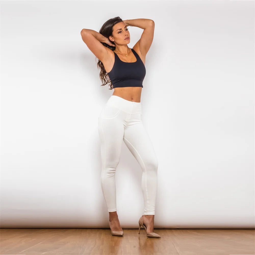 Shascullfites Melody High-Waisted White Fitness Leggings for Women Sports Tights Scrunch Bum Lifter