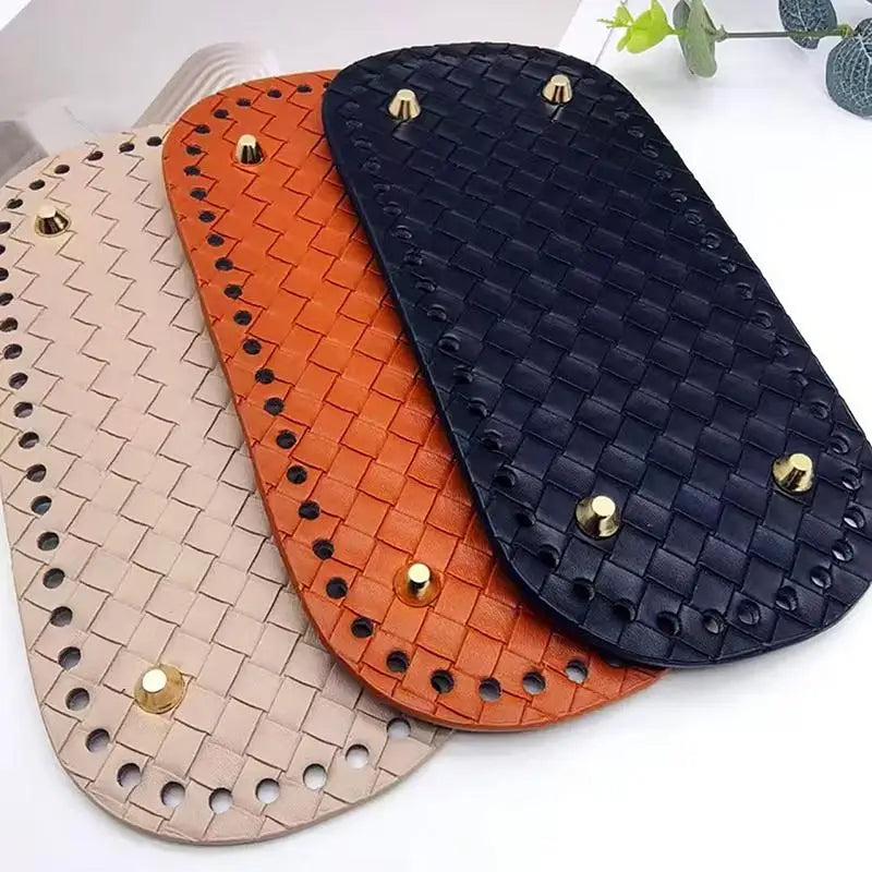 Handmade Leather Bag Bottom 18x8cm Woven Pattern DIY Accessories for Knitting Crochet Purse Making