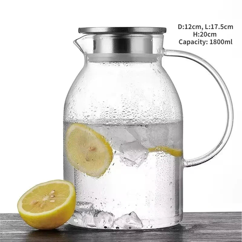 Heat Resistant Glass Cold Water Jug, Fruit Juice Pitcher, Coffee, Afternoon Tea, Flower Tea Pot, Large, Household Drinkware