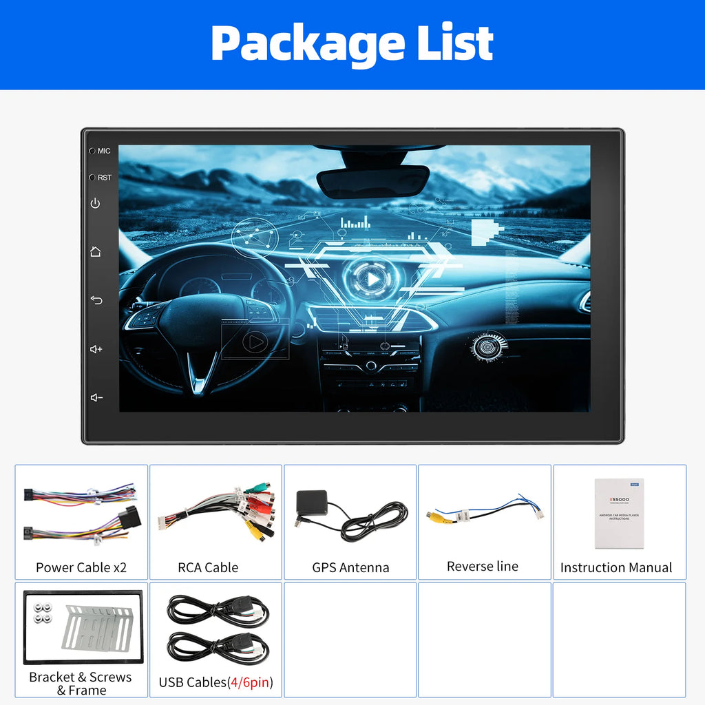 ESSGOO 7"/9"/10“ 2 DIN Android 14 4+64G Car Stereo Carplay Android Auto GPS SAT Navi Bluetooth FM RDS Radio WIFI Touchscreen