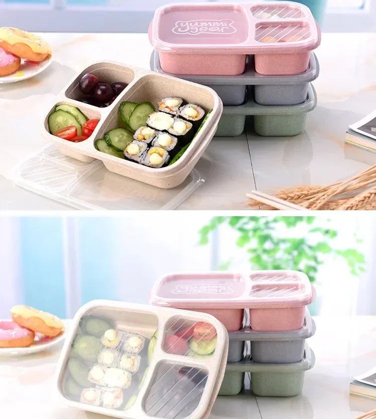 1-3pc Straw Lunch Box Portable Bento Box With Compartment Picnic Bento Box Fruit Container Microwave Oven Dinnerware for Student