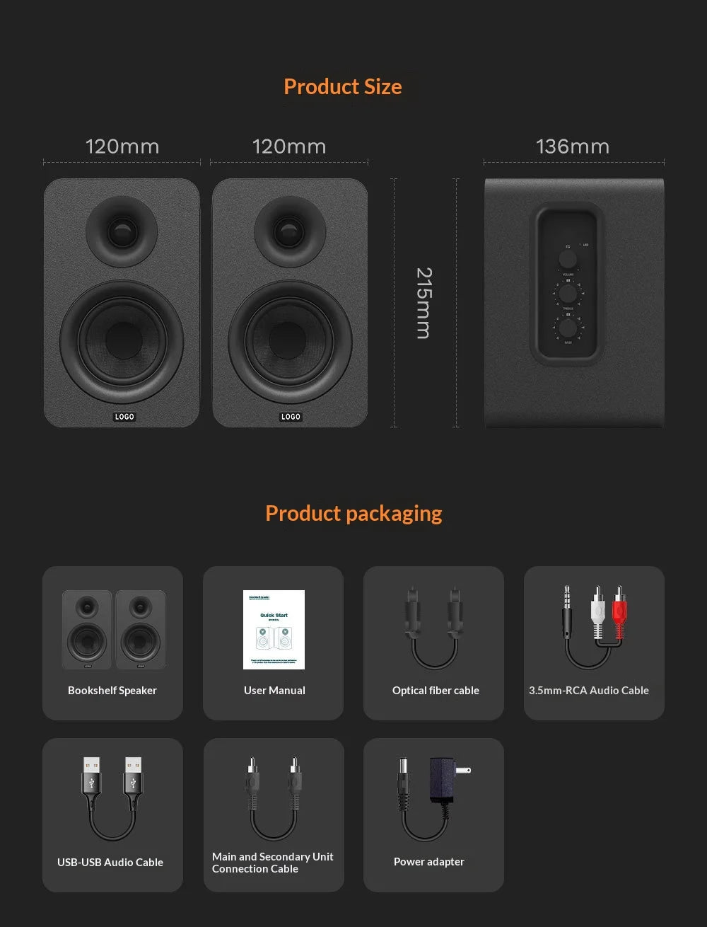 Bookshelf Speaker HIFI Monitor Speaker Audio Subwoofer Player Speaker Home Theater Pair Box Surround Sound System