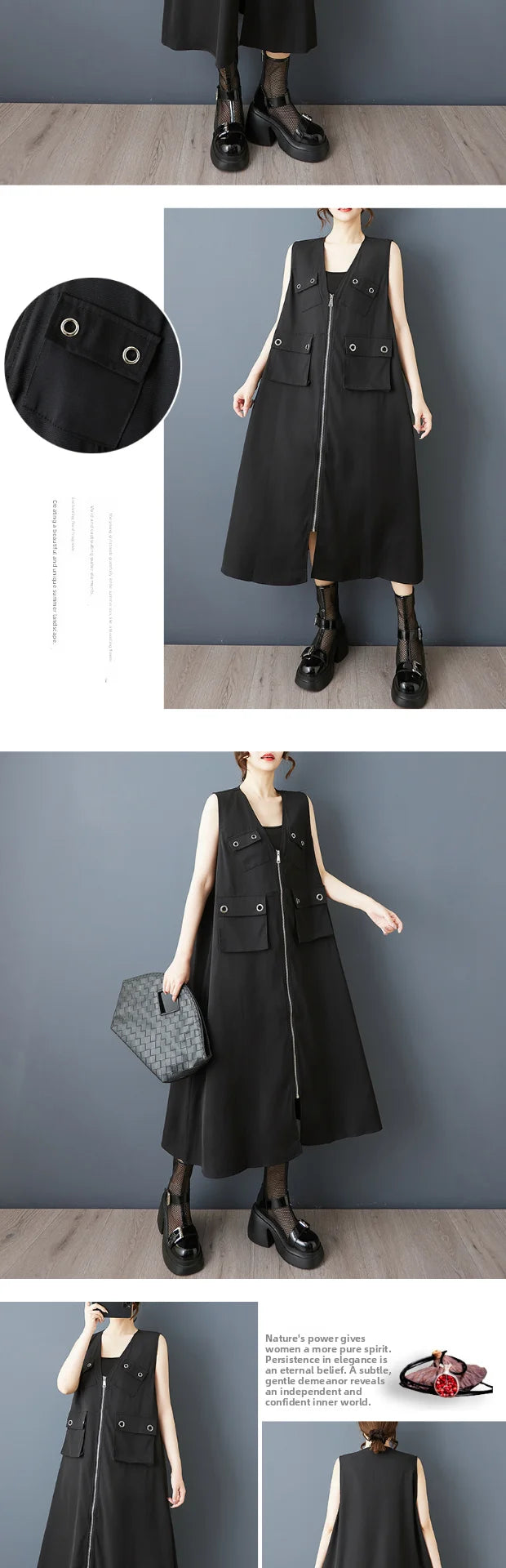 Summer 2026 Loose k Faion V-Ne Zipper Vest Dr Patchwork 3D ket Personali Dr Retro Sle Midi Skirt Dr
