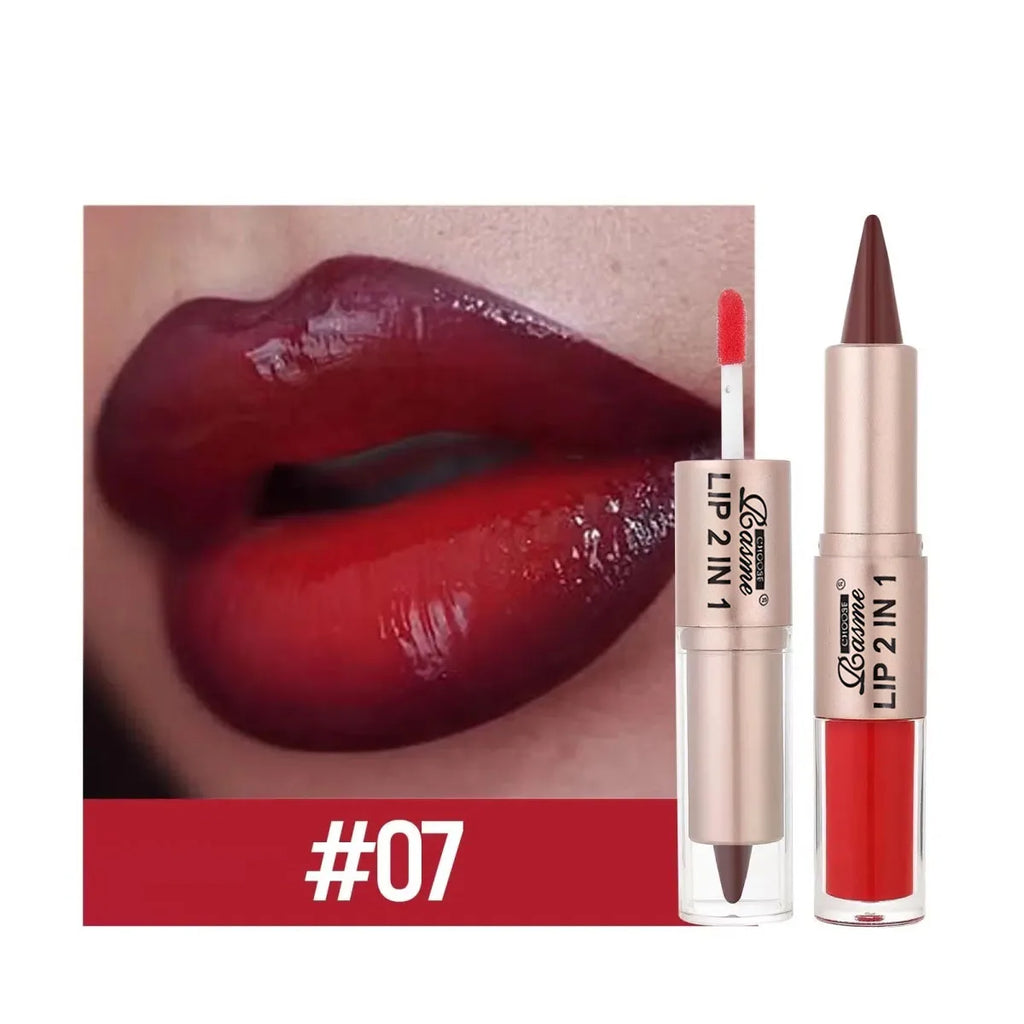 2IN1 Tapered Gradient Lipliner Pen Nude Brown Mirror Glass Lip Gloss Matte Lip Liner Waterproof Lip Contour Non Stick Makeup