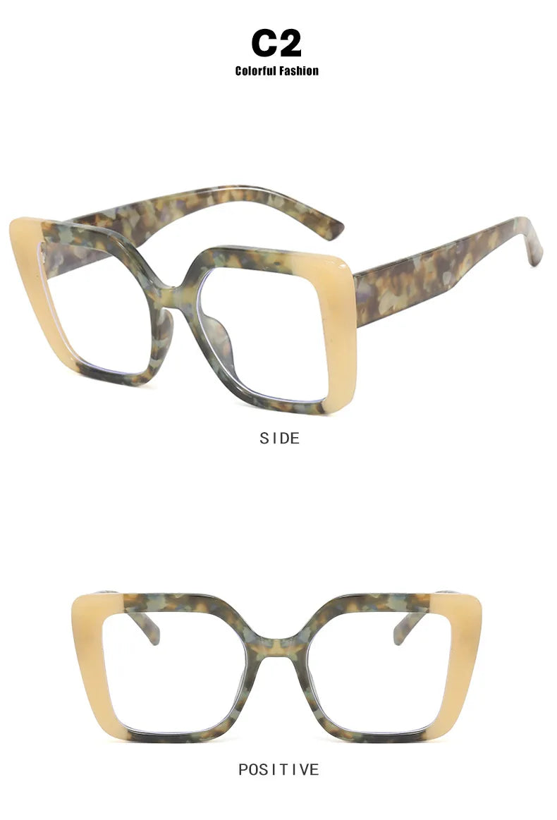 European-style square large-frame two-color eyeglass frame for women, suitable for daily wear as anti-blue-light glasses