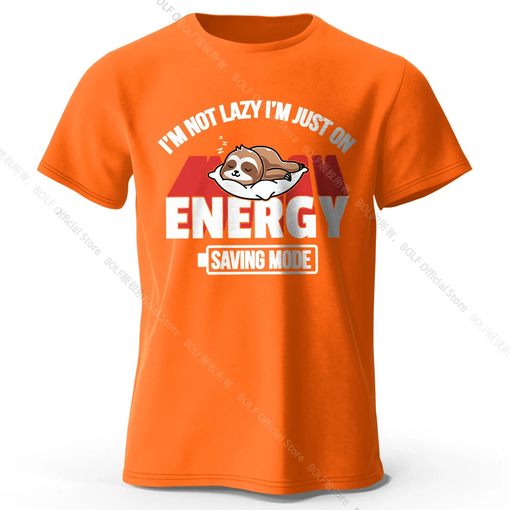 Men's Saving Mode Printed T-Shirt 100% Cotton Oversized Tech Graphic Tees for Women Summer Tops Geek Streetwear