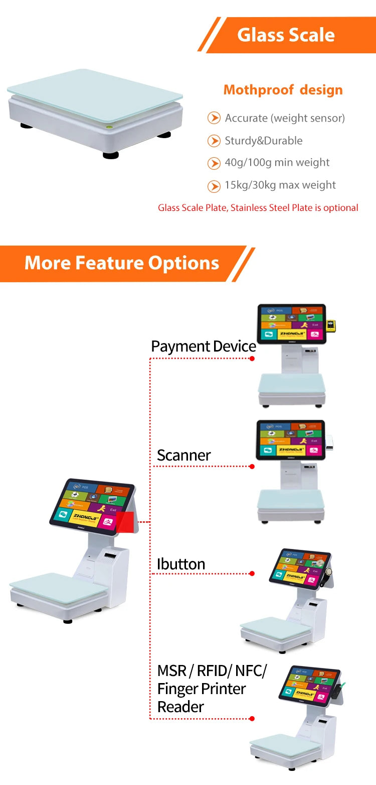 15.6 Inch   Touch Screen POS System All-in-One Fruit Shop Store Hotel Market AI Recognition  Label Scale
