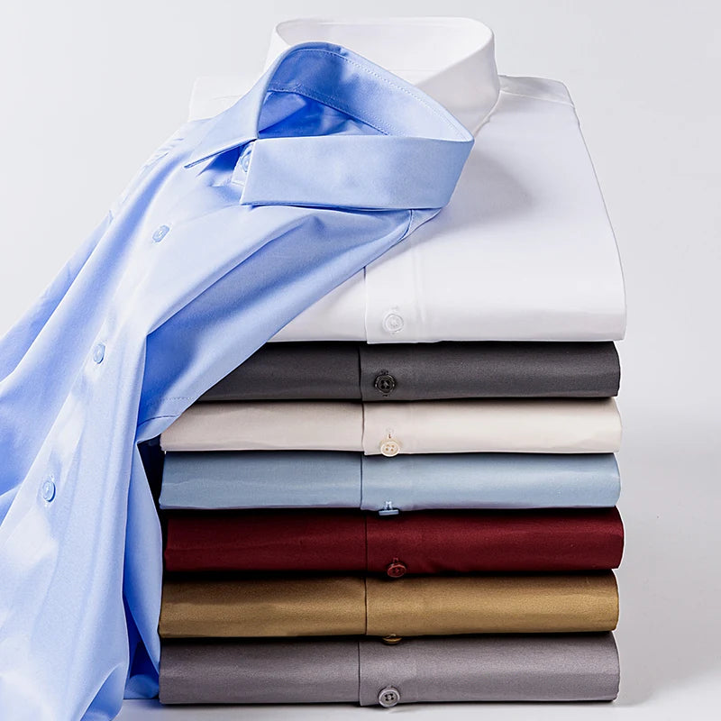 Men Shirt Glossy Long Sleeve Plus Size 5XL 6XL 7XL Oversize Loose Casual Dress Shirt Autumn Comfortable Office Work Business