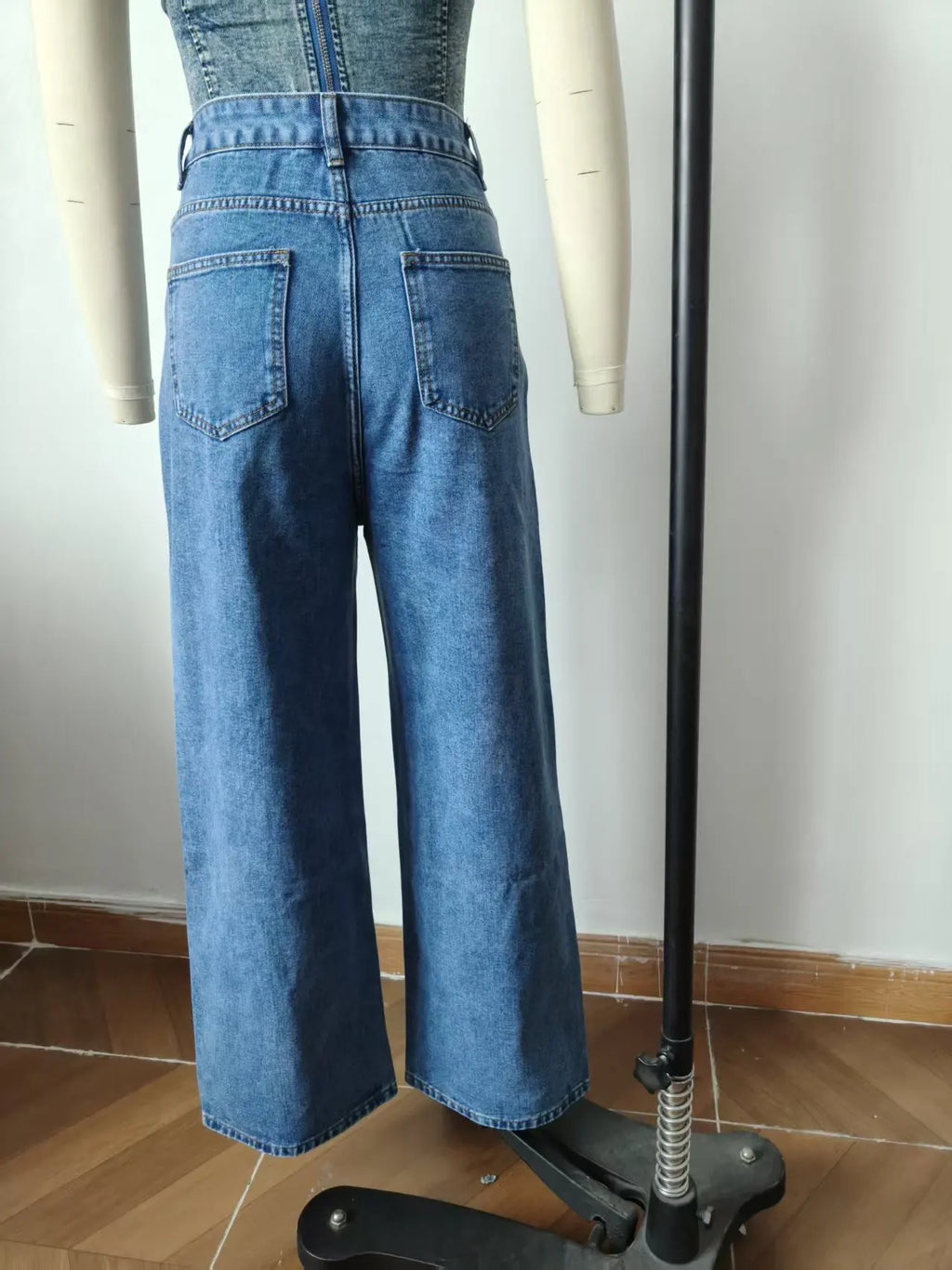 Denim Straight Pants Women Pearls Spliced Jeans High Waist Washed Basics Ankle Length Trousers Streetwear Pant Solid Autumn