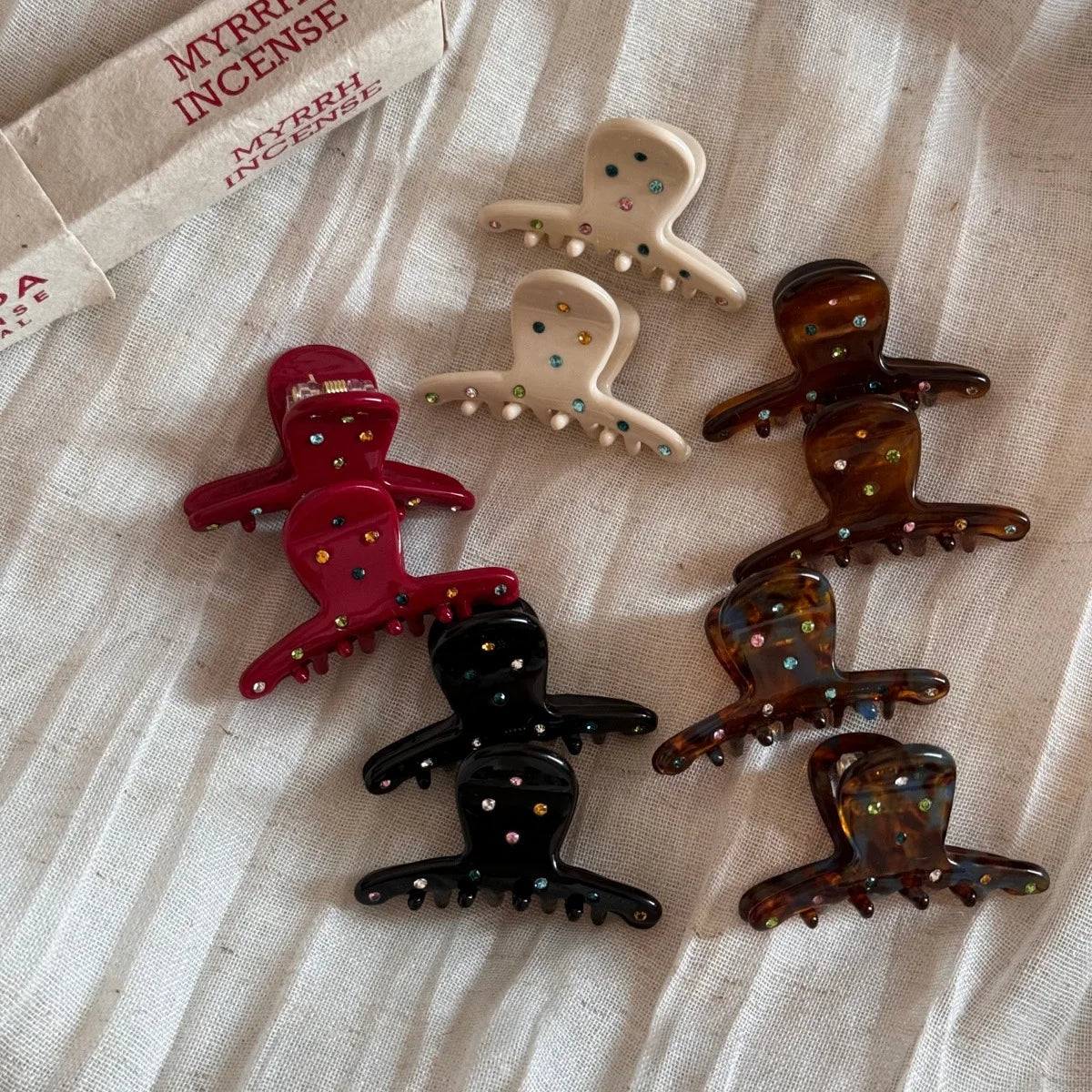 Colorful Diamond Acetic Acid Hair Claw Sweet Elegant Bangs Side Clip Small Grab Clip Women Girls Half Tied Hair Claw Accessories