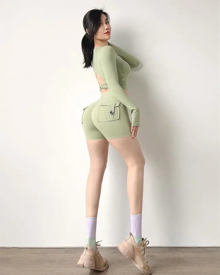 TRY TO BN Women's Sports Shorts with Pockets Butt Lifting High Waist Booty Scrunch Gym Workout Running Biker Yoga Fitness Shorts