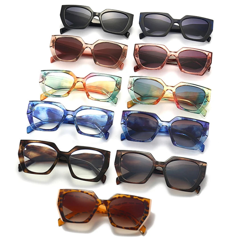SHAUNA Retro Polygon Cat Eye Women Sunglasses Fashion Brand Designer Colorful Gradient Men Sun Glasses Shades UV400
