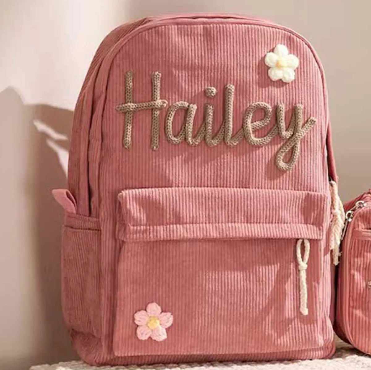 1pc Personalized Corduroy Backpack, Strawberry/Checkered Pattern, Simple and Spacious, Perfect Back-to-School Gift