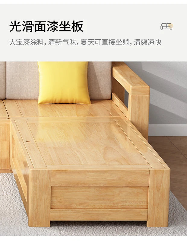 solid wood sofa simple modern living room winter and summer dual-purpose corner combination storage sofa
