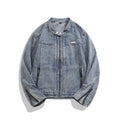 Men Denim Jacket Round Neck Zip Up Slim Fit Washed Vintage Casual Biker Jean Jacket Streetwear Outerwear 2026 New