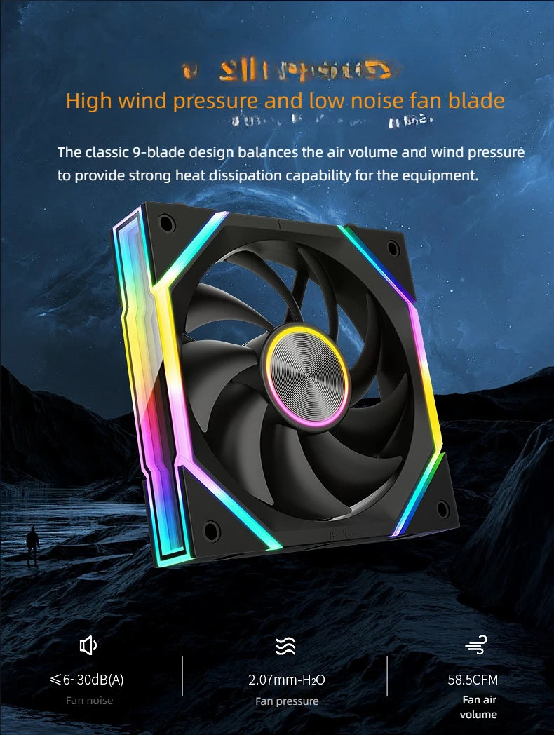 Guangchi V2 building block fan, 120mm case fan,12025 water-cooled fan, 5V ARGB light-emitting fan, convenient for combination.